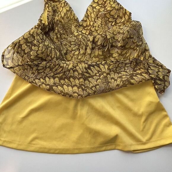 Vila Lille Y2K Babydoll Camisole Top S Lined Yellow Brown Festival Indie Artsy‎ - Picture 11 of 12